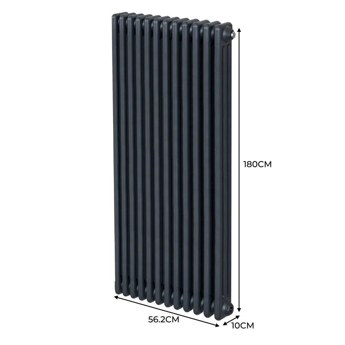 Traditional 3 column radiator in anthracite grey, measuring 1800 x 562mm, featuring a sleek, vertical design with a textured finish