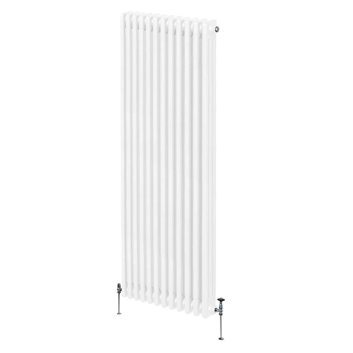 Traditional white 3 column radiator, 1800 x 562mm, featuring a sleek design with smooth, glossy finish and sturdy legs