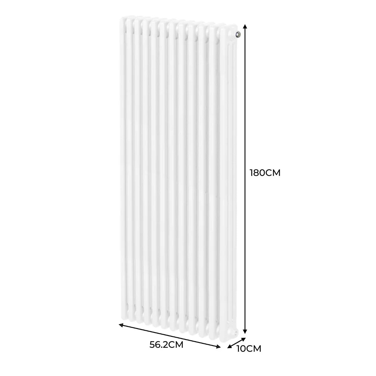 Traditional white 3 column radiator, 1800 x 562mm, featuring a sleek, smooth finish and vertical design for efficient heating
