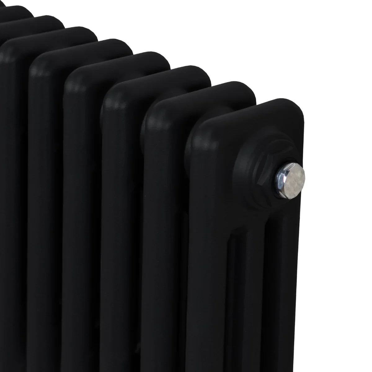 Traditional black 3 column radiator, 1800 x 562mm, featuring a smooth matte finish and rounded edges for a classic look