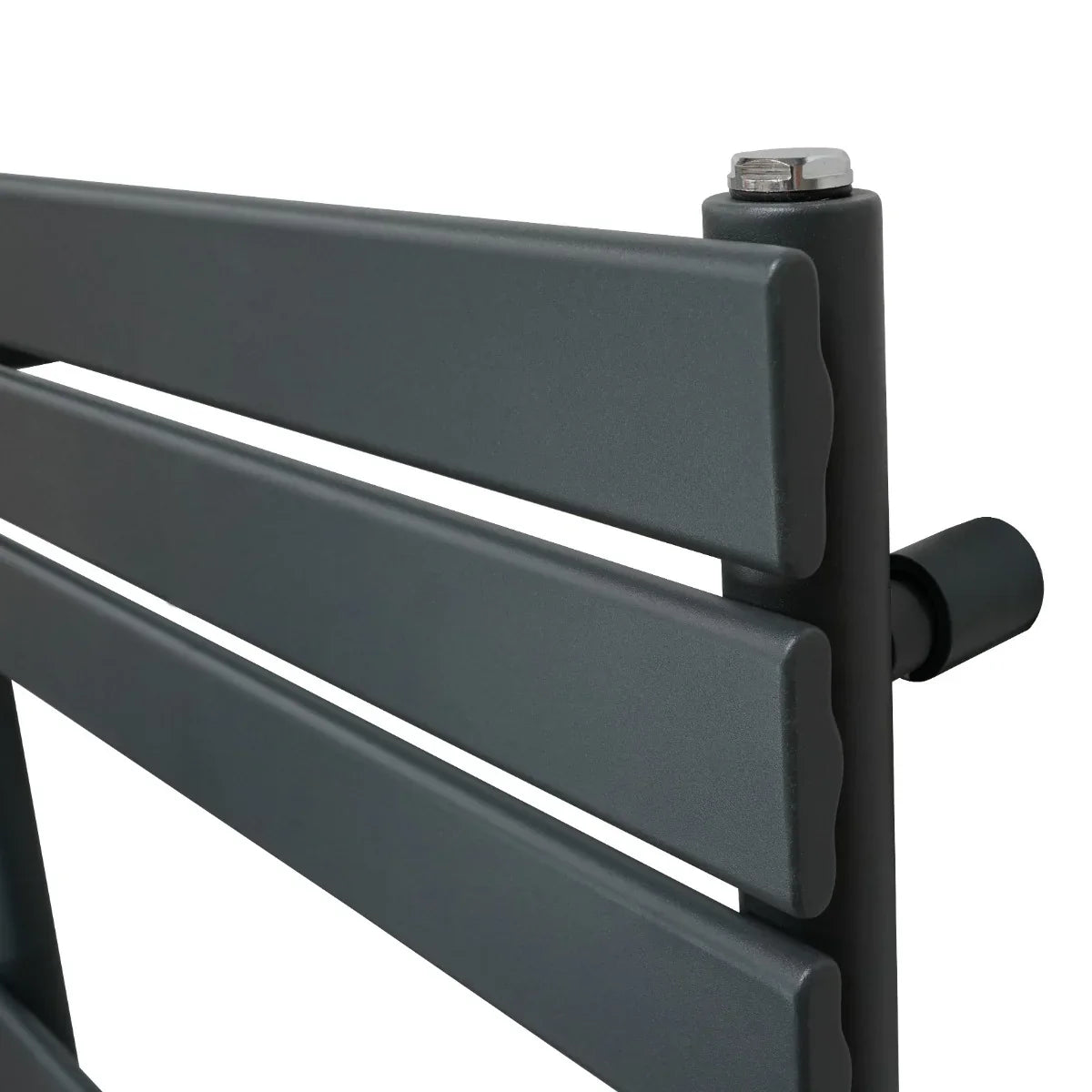 Flat panel towel radiator in anthracite grey, featuring sleek horizontal bars and a modern design for stylish heating solutions