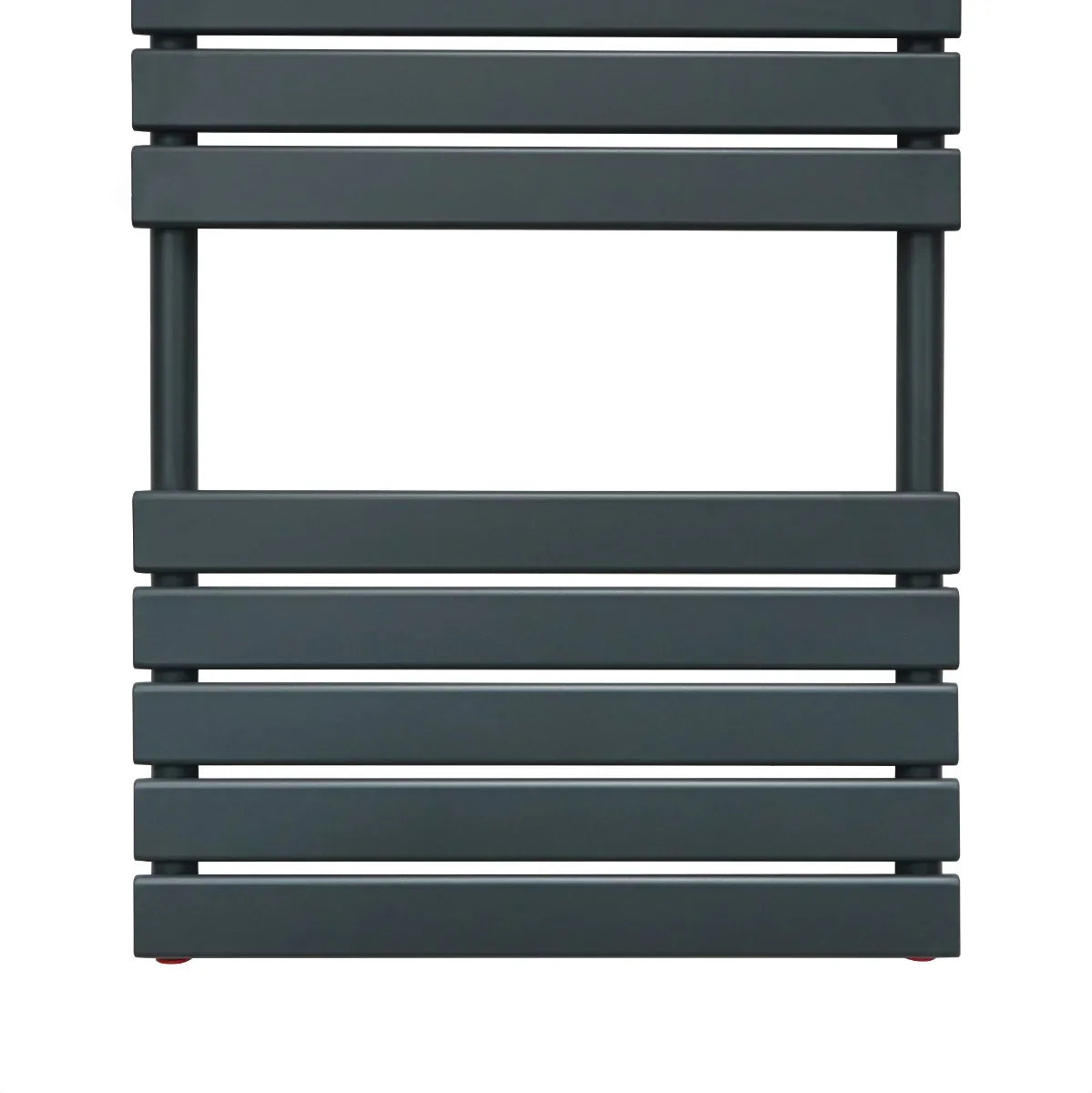 Flat panel towel radiator in anthracite grey, measuring 1200mm x 500mm, featuring sleek horizontal bars and a modern design