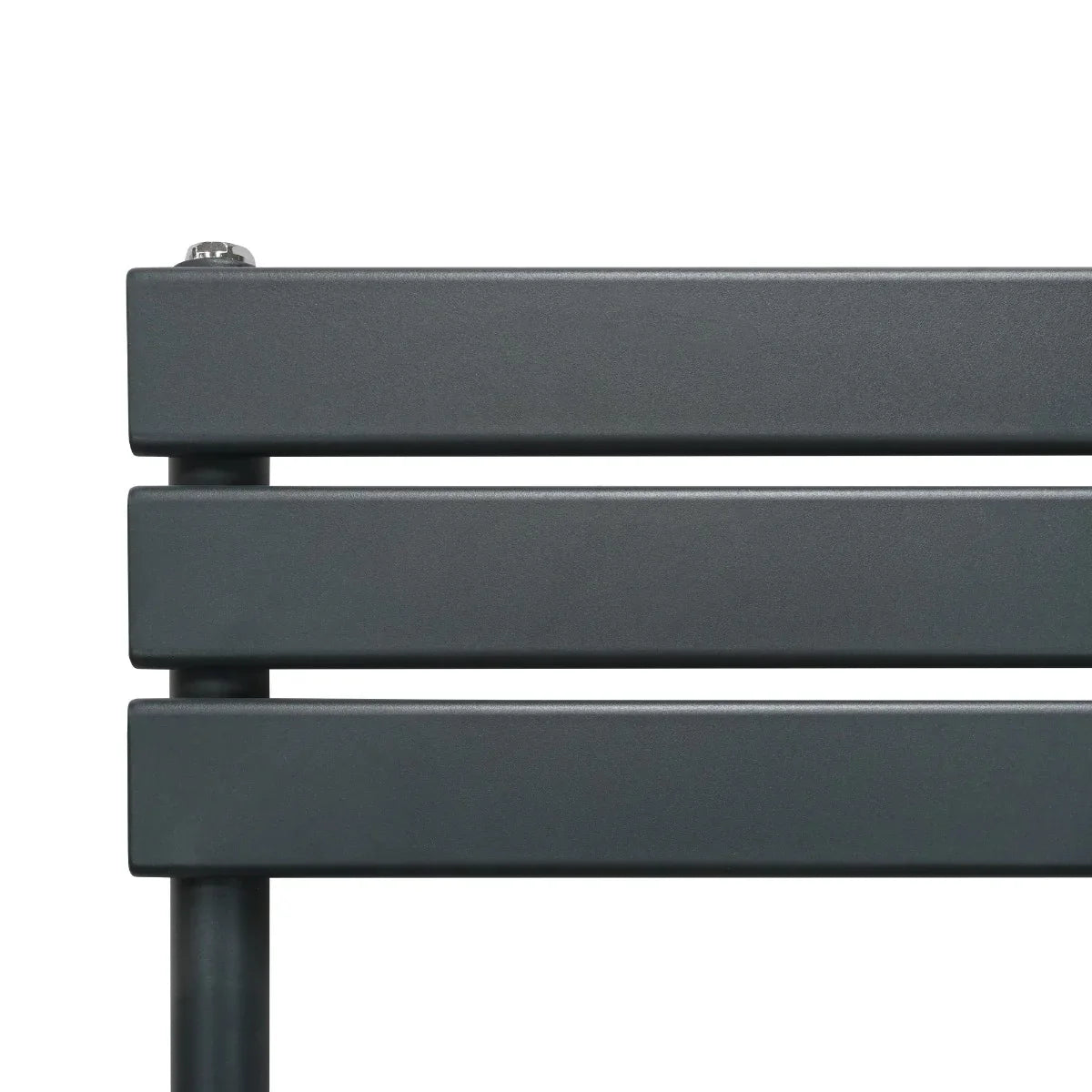 Flat panel towel radiator in anthracite grey, featuring sleek horizontal bars and a modern design, ideal for contemporary bathrooms