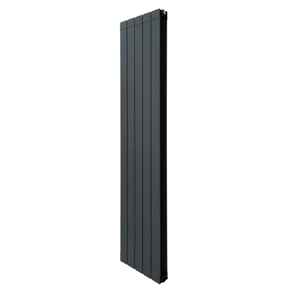 Aluminium radiator in anthracite grey, 1800mm x 395mm, featuring a sleek vertical design with smooth, modern lines and a matte finish