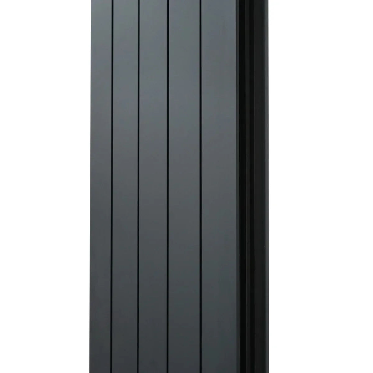 Anthracite grey aluminium radiator, 1800mm x 395mm, featuring a sleek, vertical design with smooth, modern lines and a matte finish