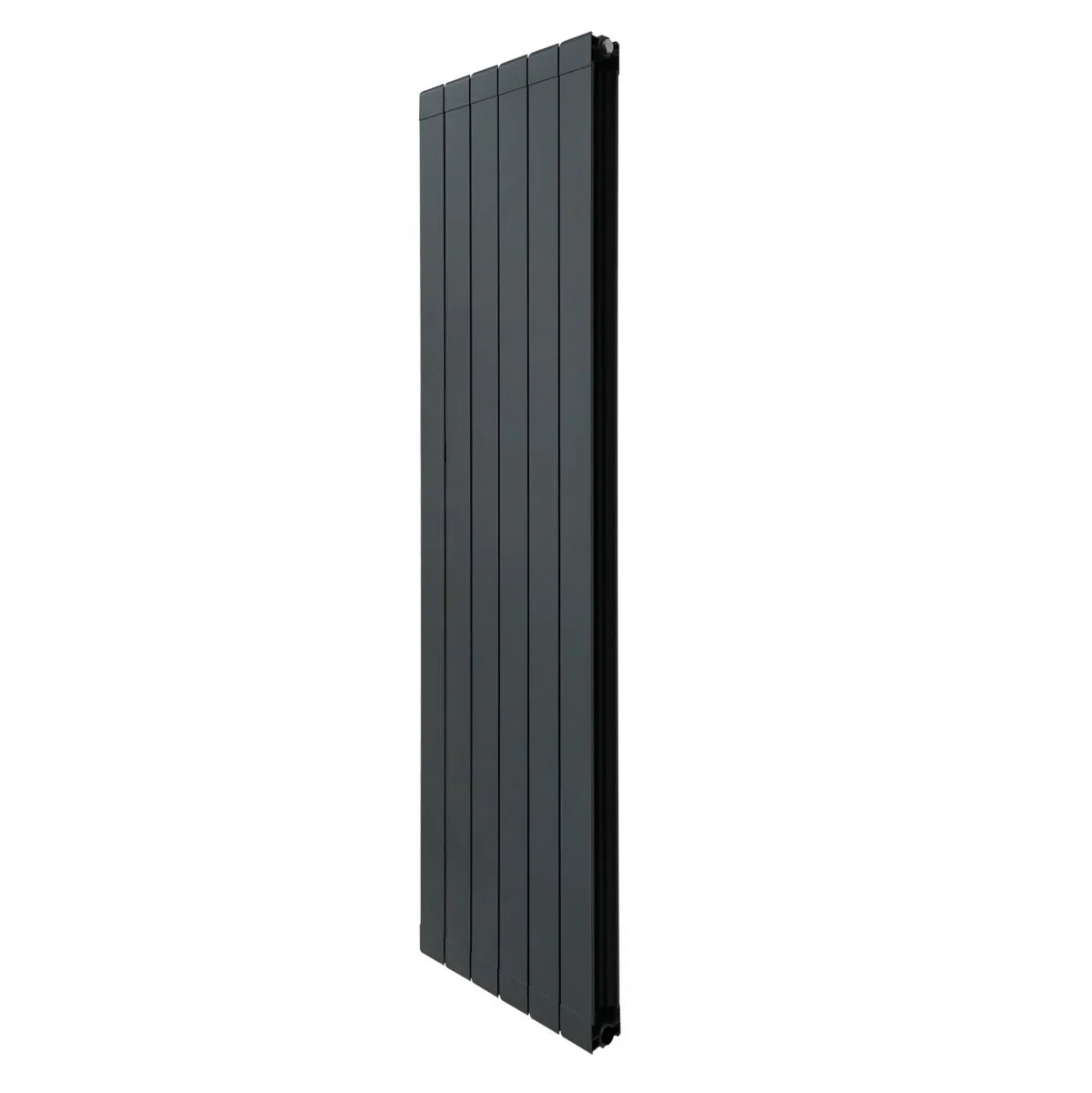 Anthracite grey aluminium radiator, 1800mm x 475mm, featuring a sleek, vertical design with smooth, modern lines and a matte finish