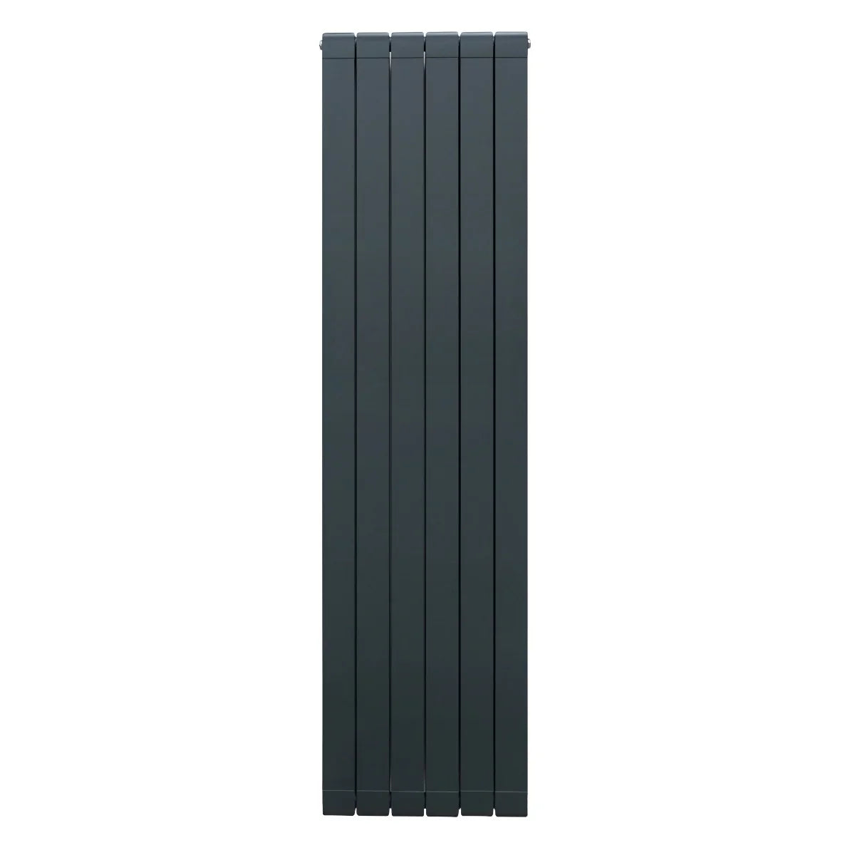 Anthracite grey aluminium radiator, 1800mm x 475mm, featuring a sleek vertical design with smooth, modern lines and a matte finish