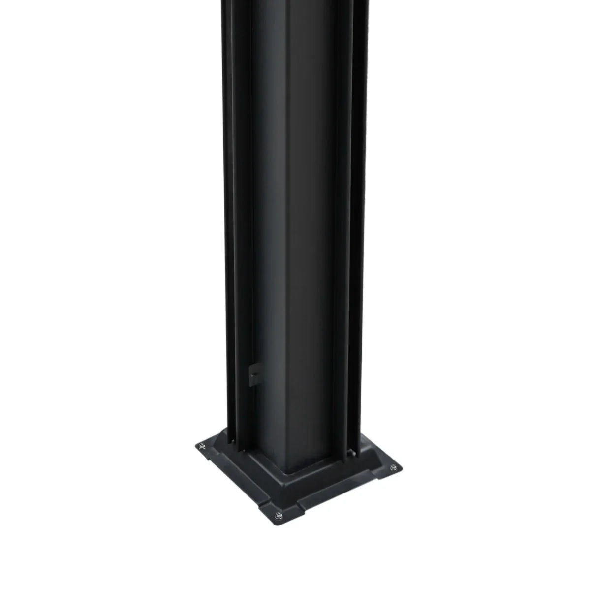 Anthracite aluminium pergola corner post with a sleek finish, featuring a sturdy base for stability and support in outdoor settings