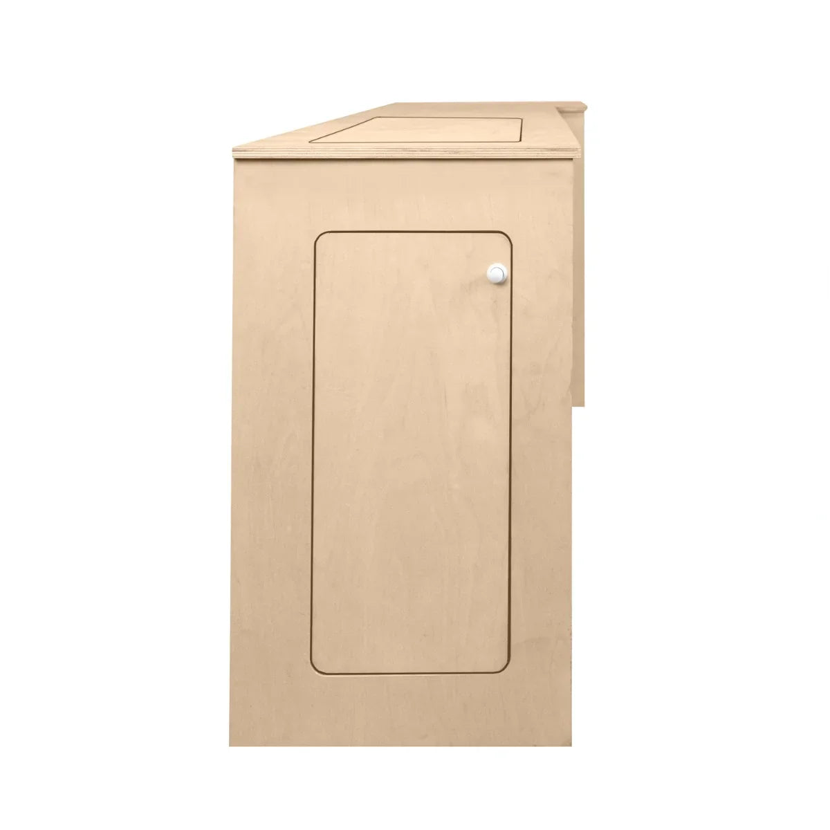 Camper Kitchen Pod in light wood finish with sleek design, featuring a cabinet door and smooth surface for easy cleaning