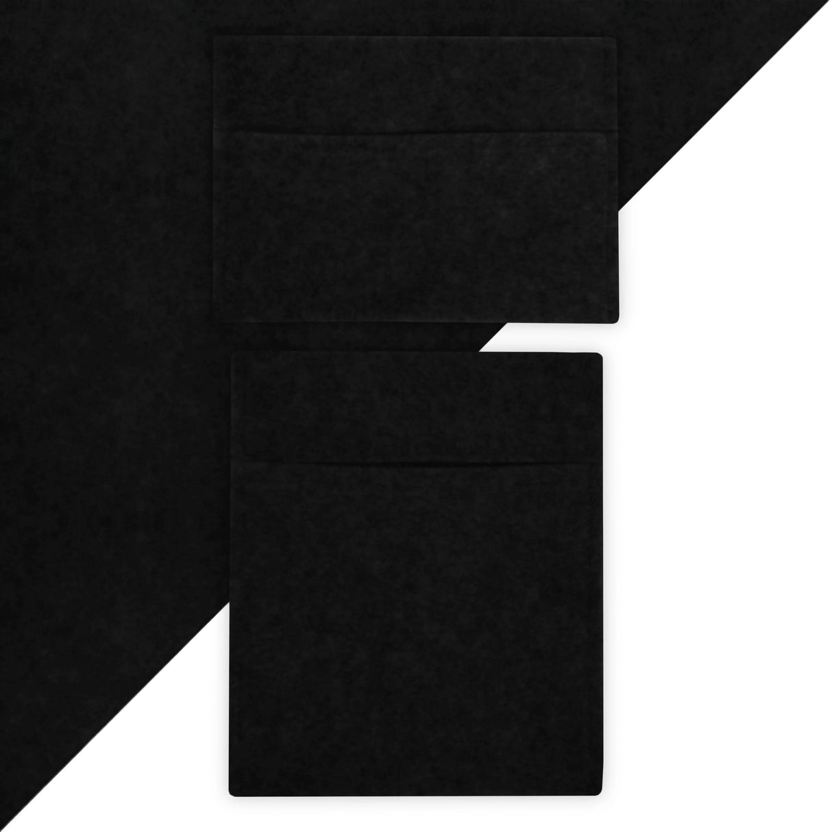 Black van carpet lining and storage pouches featuring a soft felt texture, designed for durable organization and stylish storage solutions