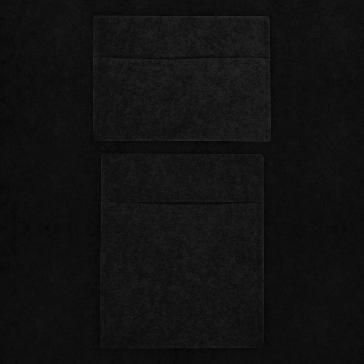 Black van carpet lining and storage pouches featuring a soft, textured surface, designed for optimal organization and style