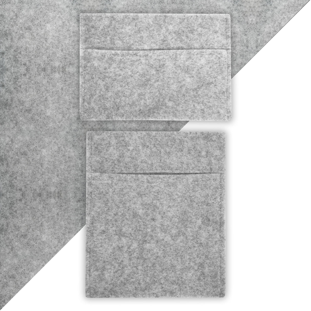 Silver grey van carpet lining and storage pouches, featuring a soft felt texture and rectangular shape for organized storage solutions