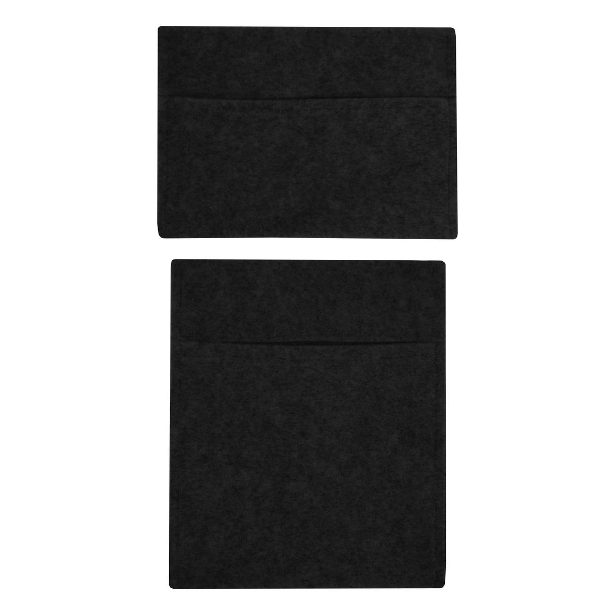 Black van carpet lining with two storage pouches, featuring a soft, textured surface ideal for organizing and enhancing vehicle interiors
