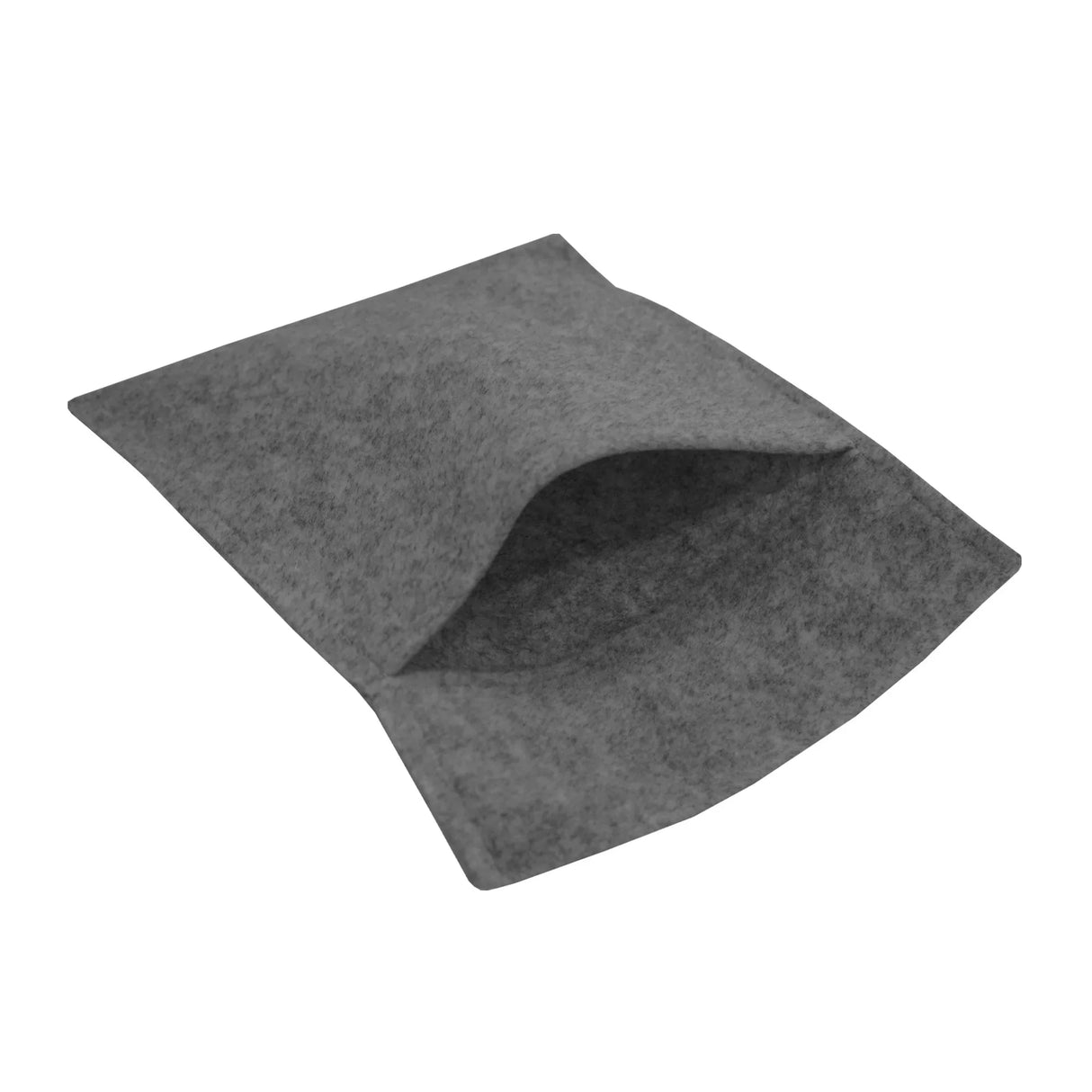 Smoke grey felt storage pouch with a soft texture, designed for organizing items in a van, featuring a spacious opening