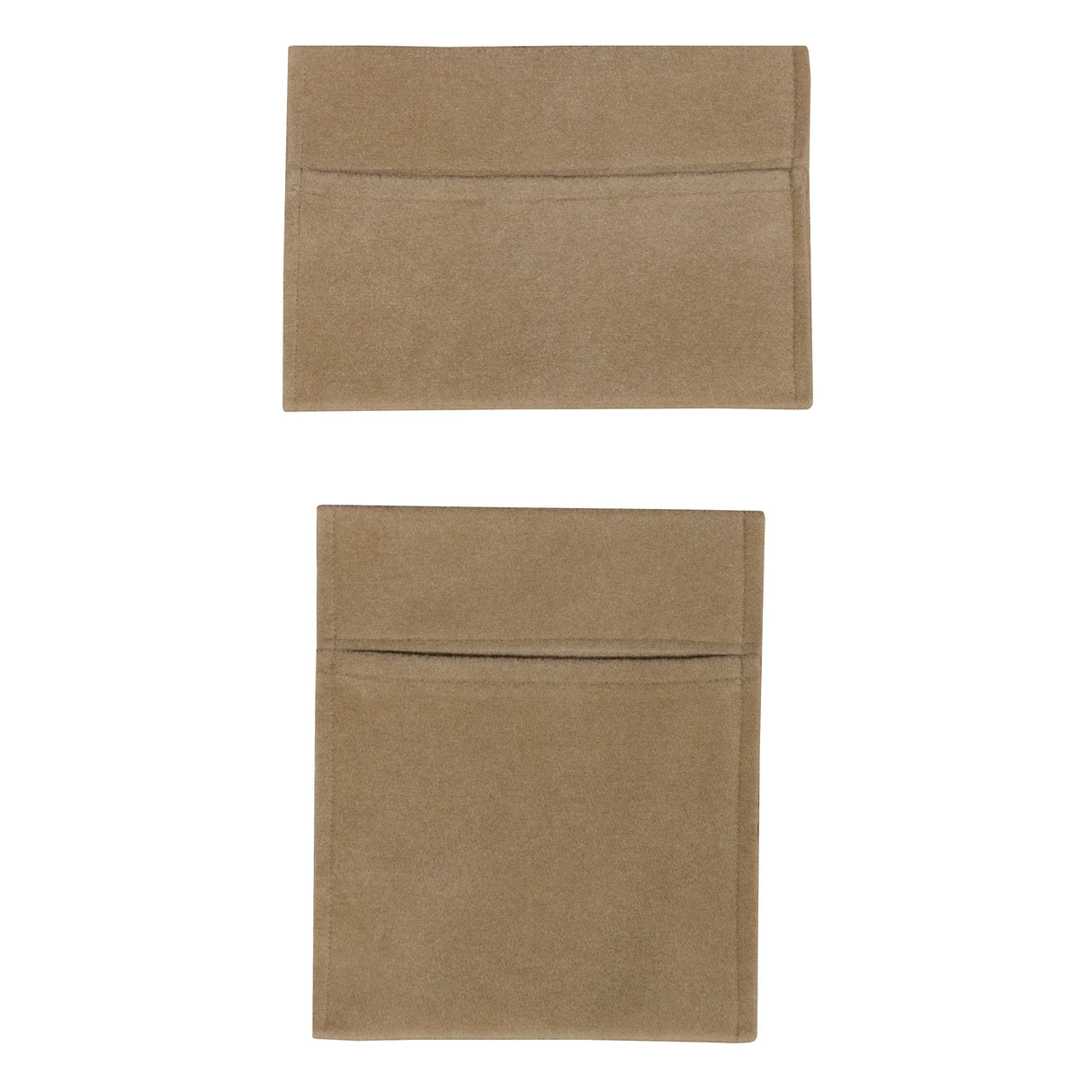 Beige van carpet lining storage pouches with smooth texture, featuring two pockets for organized storage and easy access
