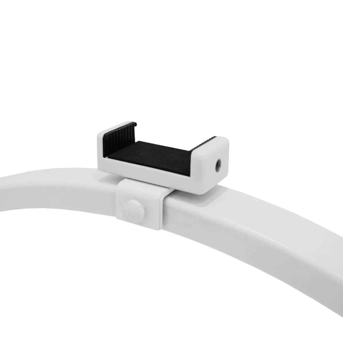 White LED half moon lamp clamp with a textured grip, designed for easy attachment to a professional manicure table