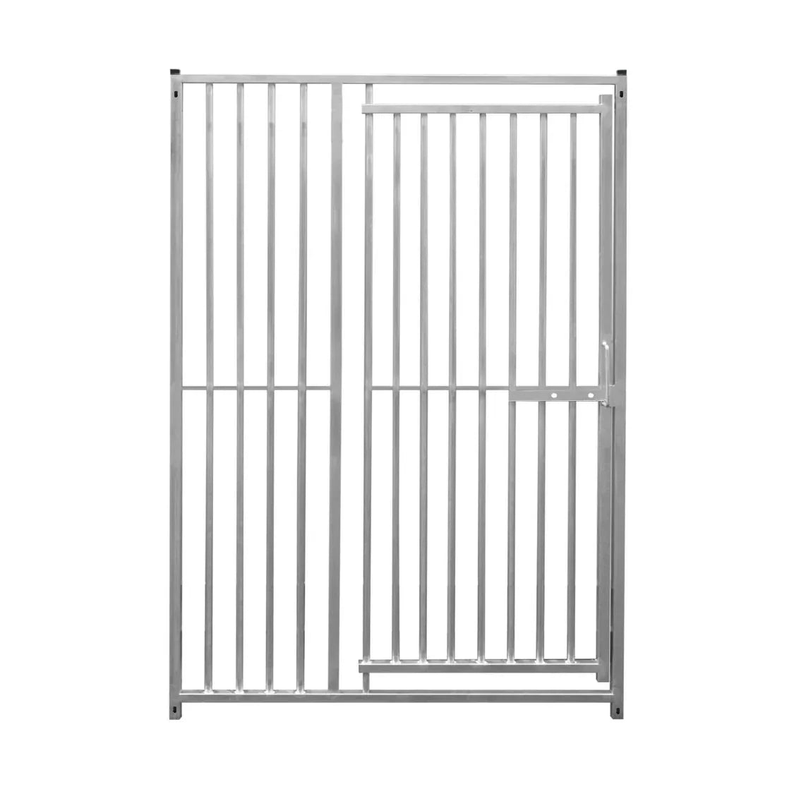 1.5m dog run panel with door, silver metal, vertical bars with 8cm spacing, sturdy design for pet safety and containment