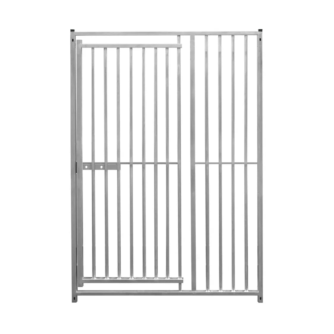 1.5m dog run panel with door, silver metal construction, 8cm bar spacing, sturdy design for secure pet containment