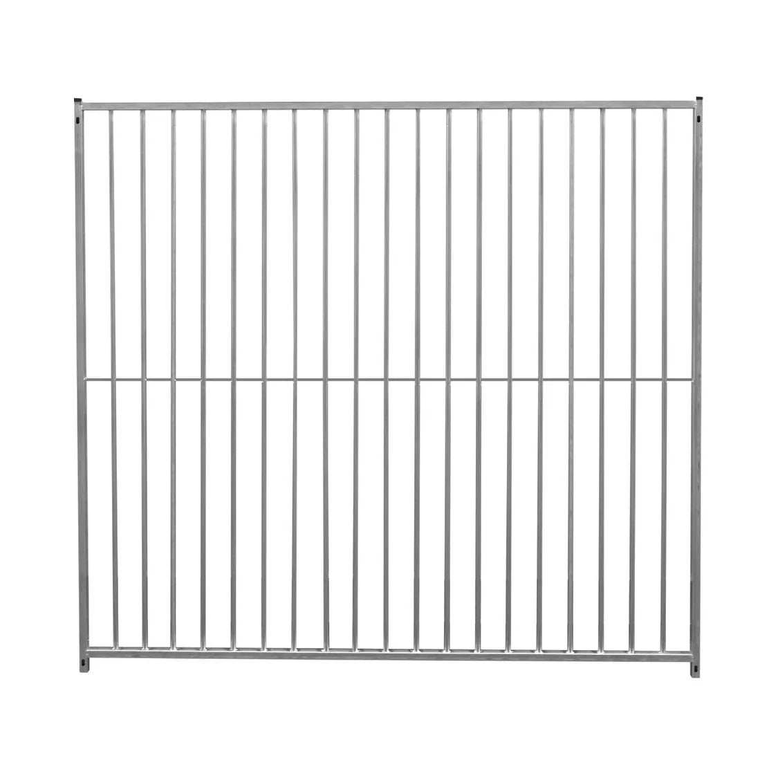 Durable 2m dog run panel with 8cm bar spacing, featuring a sturdy metal frame and a sleek silver finish for outdoor use