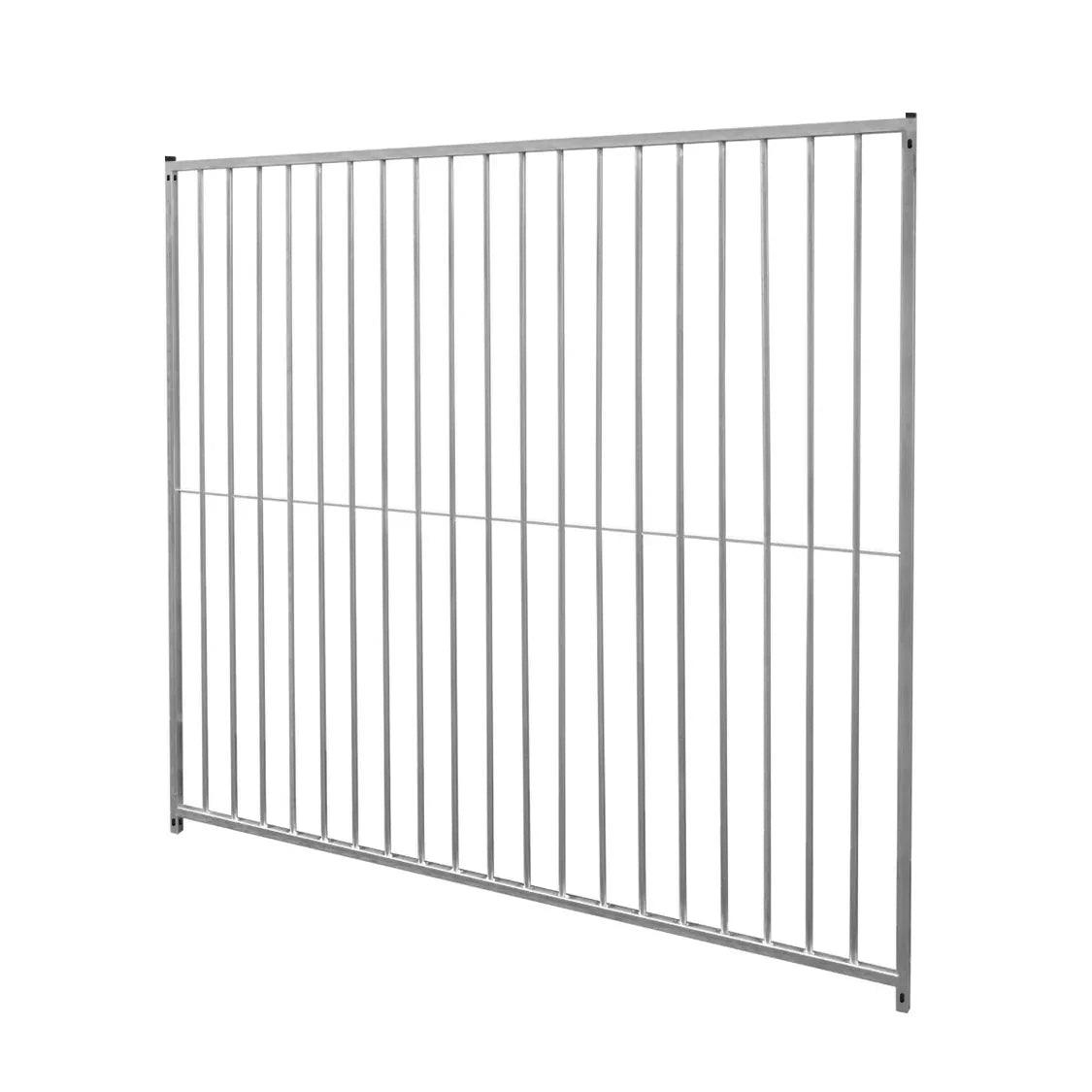 Durable 2m dog run panel with 8cm bar spacing, featuring a sleek silver finish and sturdy metal construction for safety and stability