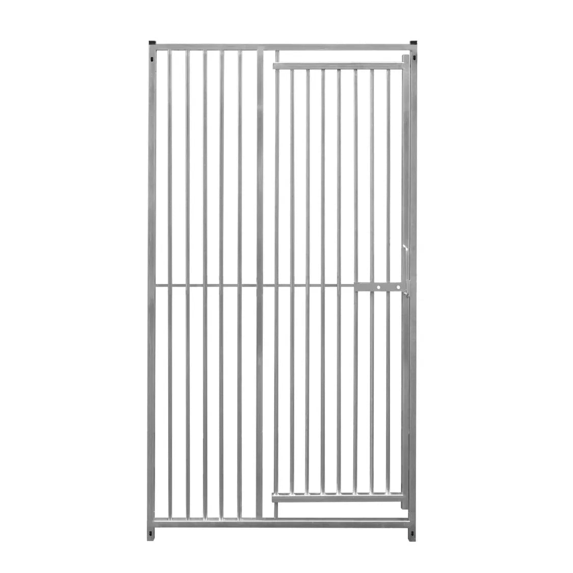1m dog run panel with door, featuring silver metal bars, 5cm spacing, sturdy design for pet safety and containment