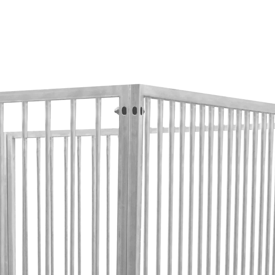 1m dog run panel with door, silver metal, vertical bars, 5cm spacing, sturdy construction for secure pet containment