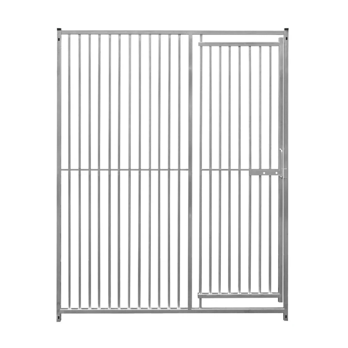 1.5m dog run panel with door, silver metal, vertical bars, 5cm spacing, sturdy design for secure pet containment