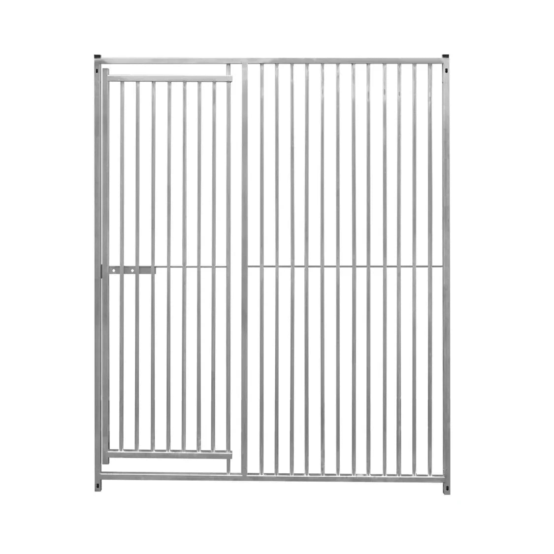 1.5m dog run panel with door, featuring durable metal construction, sleek silver finish, and 5cm bar spacing for safety