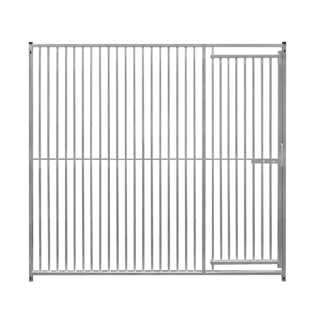 2m dog run panel with door, featuring sturdy metal construction, vertical bars spaced 5cm apart, and a secure latch for easy access