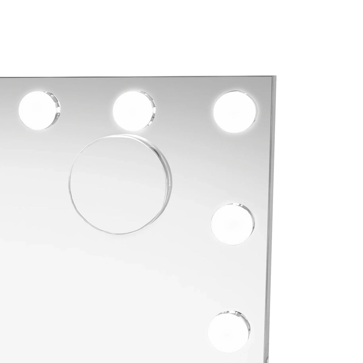 LED Bluetooth mirror measuring 58 x 46cm, featuring a sleek rectangular design with integrated round lights for enhanced illumination