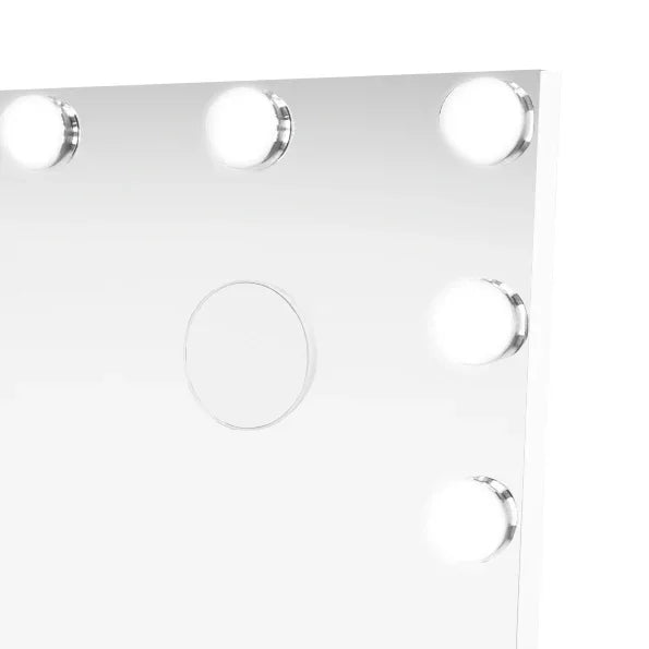 LED Bluetooth mirror measuring 80 x 60cm, featuring a sleek, reflective surface and six integrated bright LED lights for enhanced visibility