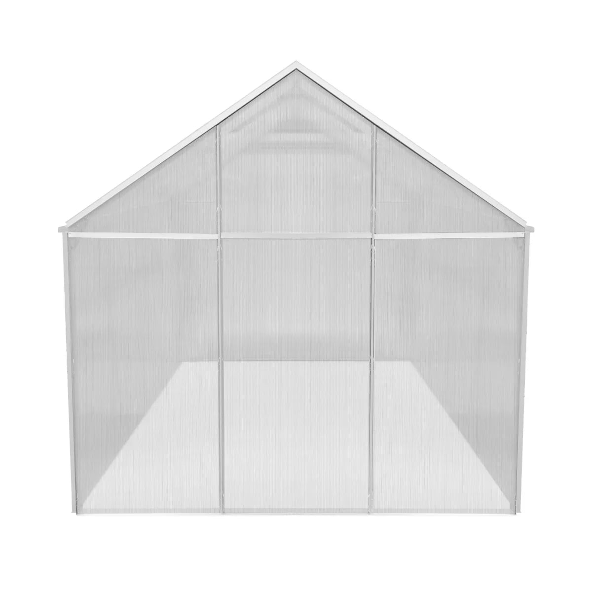 Silver polycarbonate greenhouse measuring 6ft x 8ft, featuring a sturdy frame and transparent panels for optimal sunlight exposure