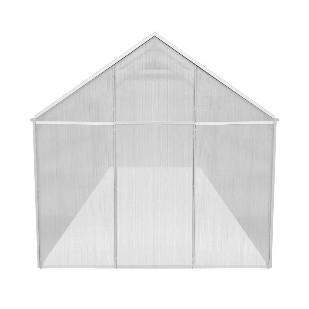 Silver polycarbonate greenhouse measuring 6ft x 10ft, featuring a sturdy frame and transparent panels for optimal sunlight