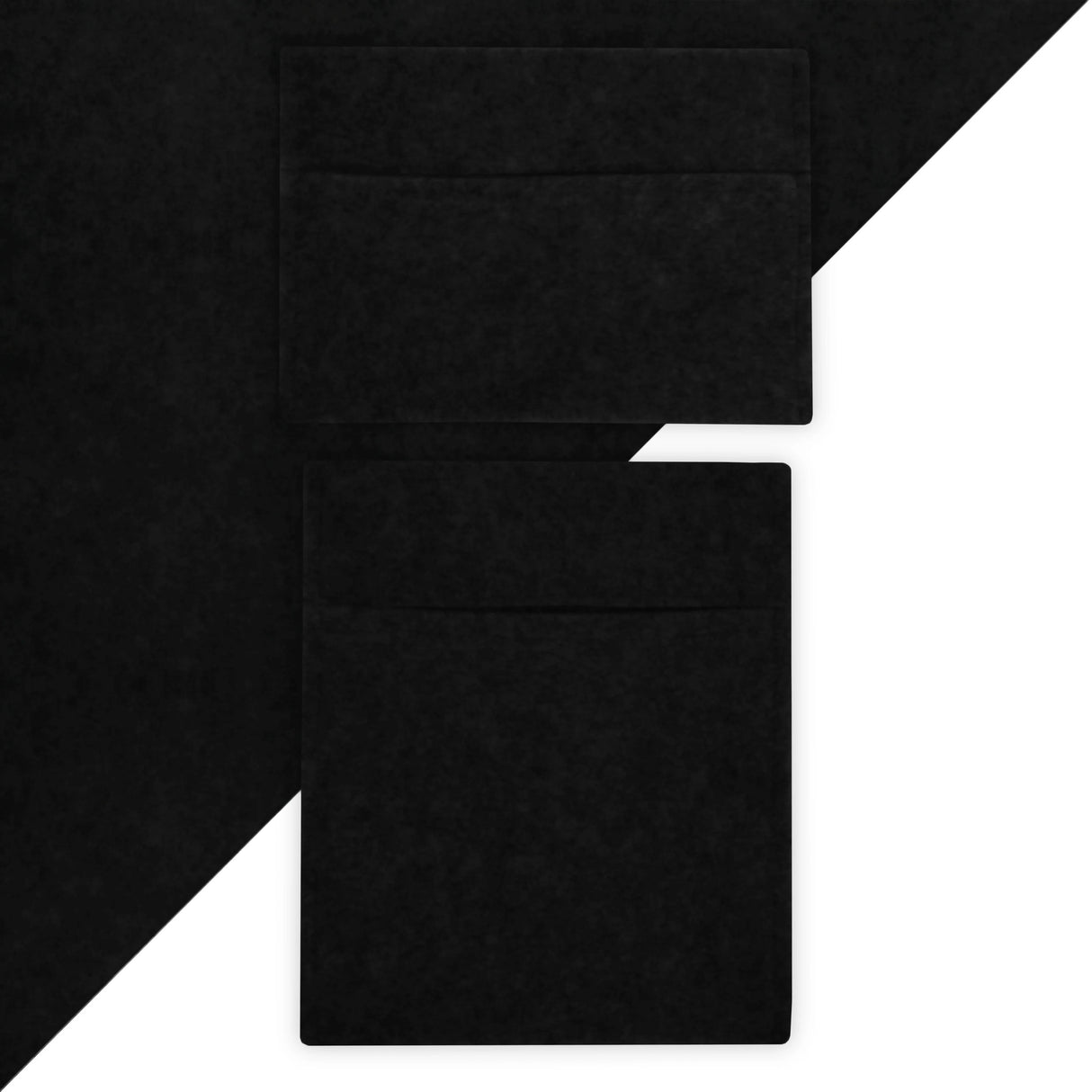 Black storage pouches made of soft felt, featuring two pockets for organization, ideal for home or office use