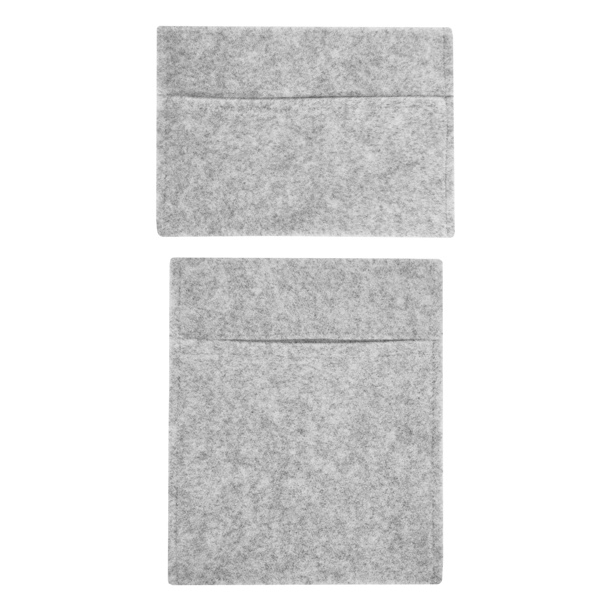 Silver grey storage pouches made of soft felt, featuring a sleek design with two front pockets for easy organization