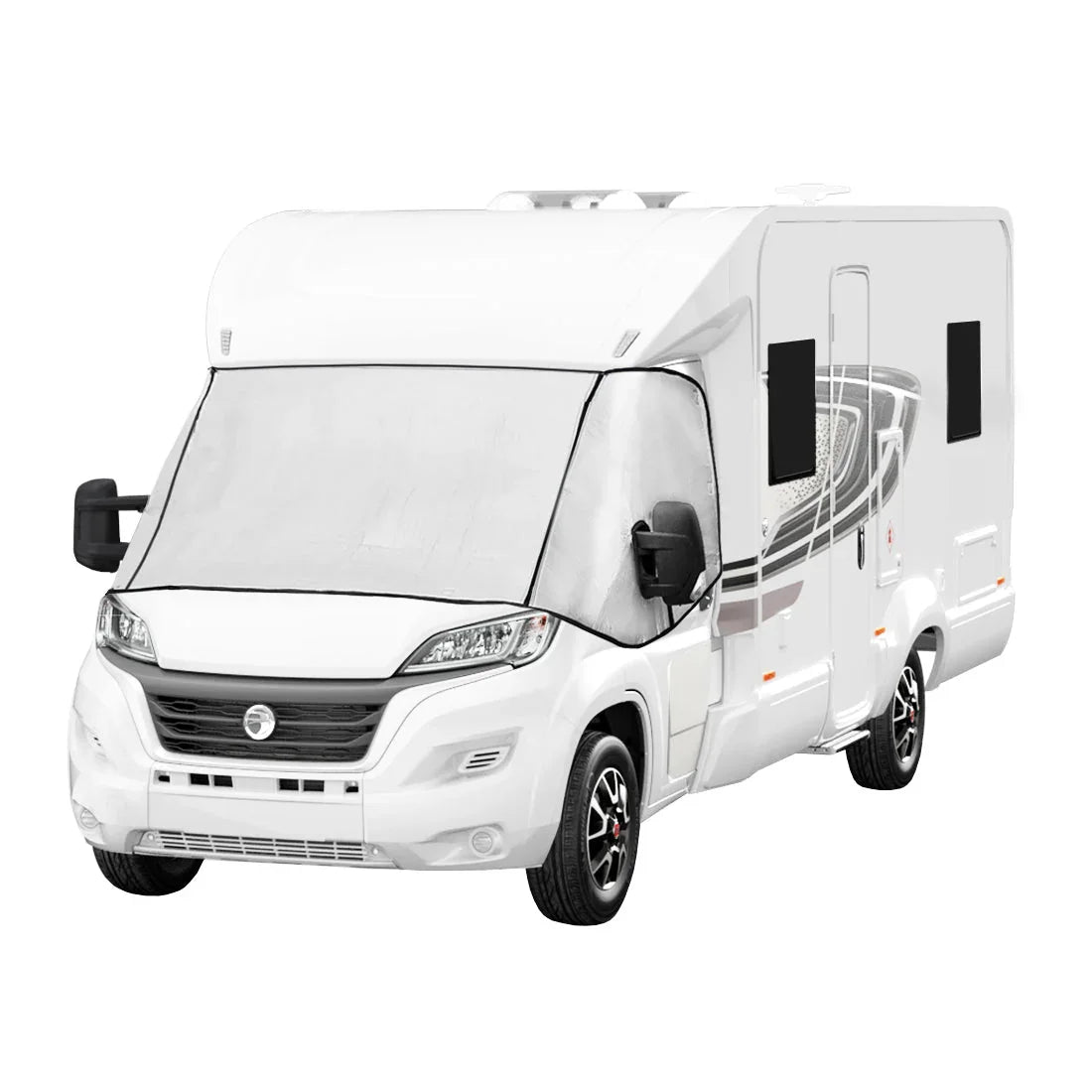 Motorhome screen cover in white, designed to fit snugly, providing sun protection and privacy for RV windows and doors