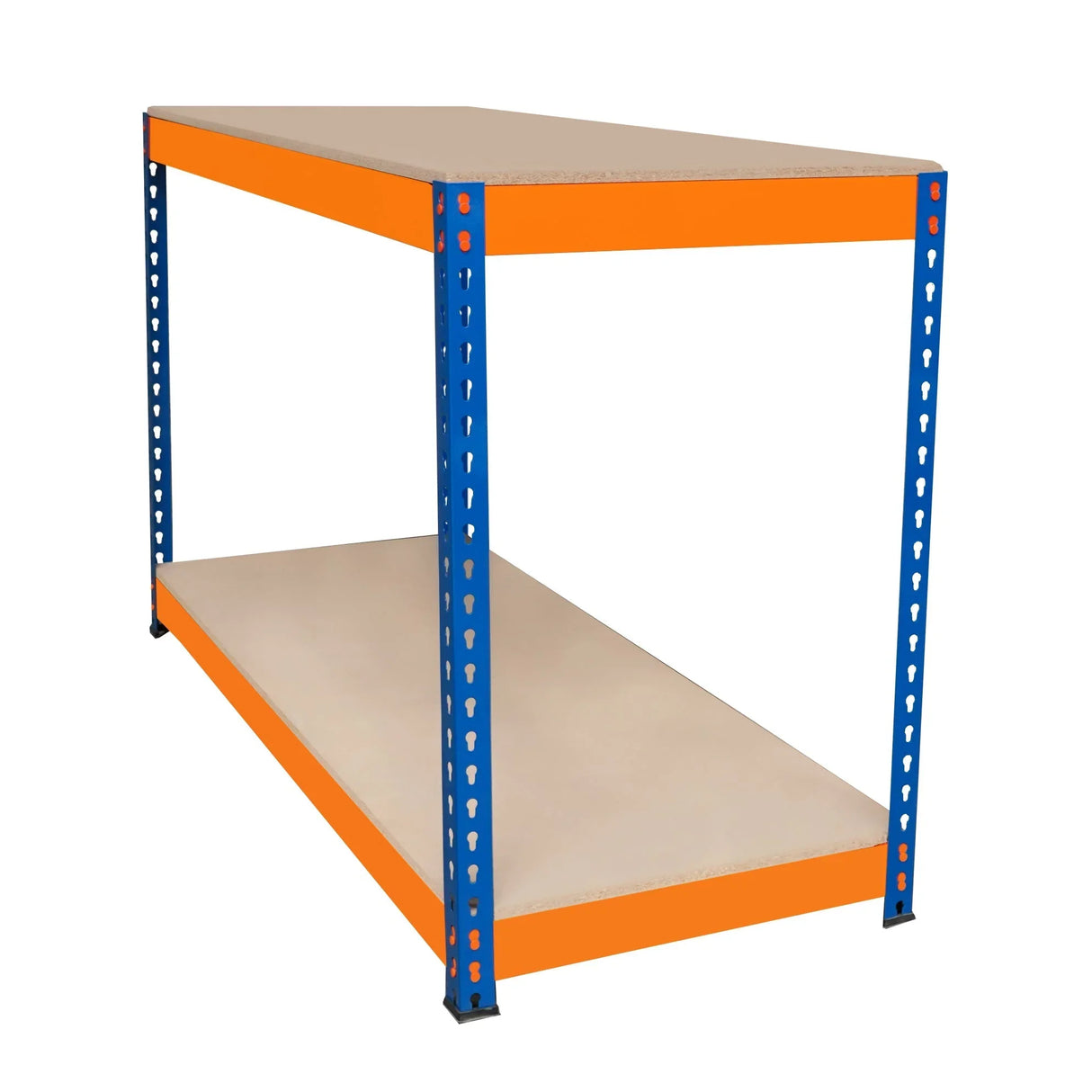 S-Rax 2 Tier Workbench with a sturdy orange frame and beige work surface, measuring 150cm x 60cm x 90cm, ideal for workshops