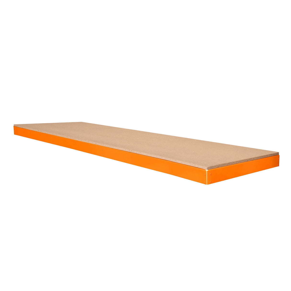 S-Rax workbench additional shelf in orange and beige, measuring 180cm x 60cm, featuring a smooth, sturdy surface for extra storage