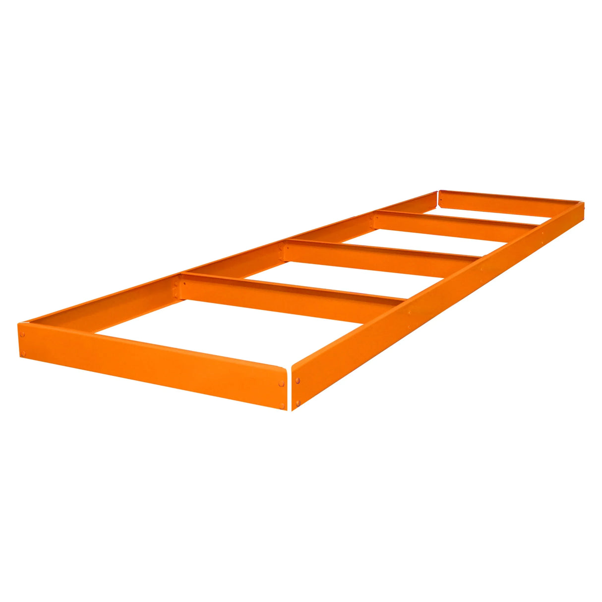 Sturdy orange metal shelf for S-Rax workbench, measuring 180cm x 60cm, featuring a sleek, open design for easy access and organization