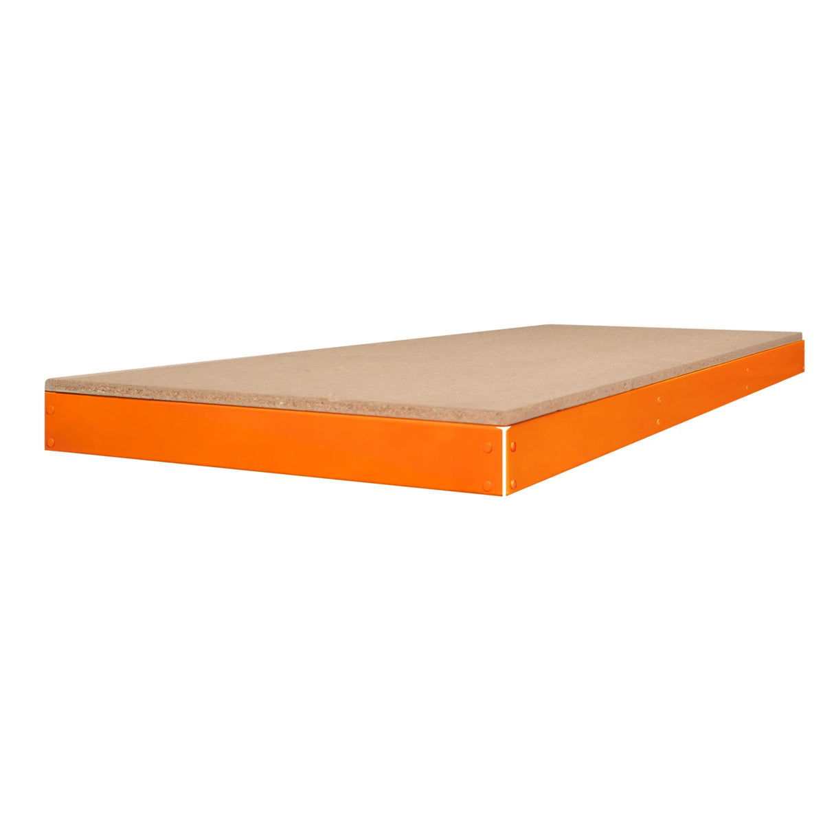 S-Rax workbench additional shelf in orange, 150cm x 60cm, featuring a sturdy, smooth surface ideal for extra storage and workspace