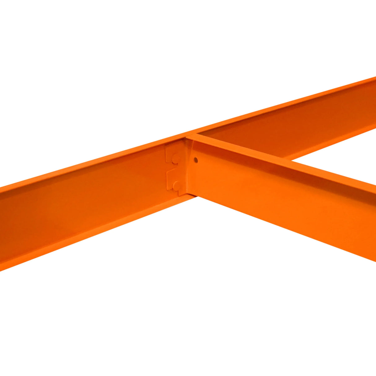 Bright orange steel frame of the S-Rax Workbench Additional Shelf, showcasing sturdy construction and precise corner joints for stability