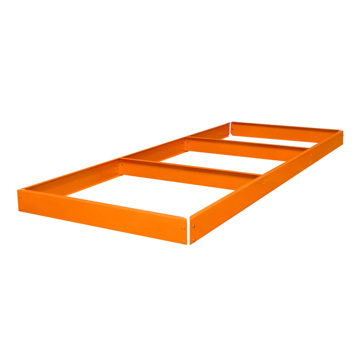 S-Rax workbench additional shelf in bright orange, measuring 150cm x 60cm, featuring a sturdy metal frame and open design for easy access
