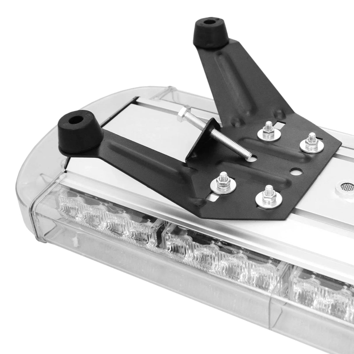 Amber Recovery Light 1200mm features a sleek design with a clear casing, metal mounting brackets, and multiple LED lights for visibility