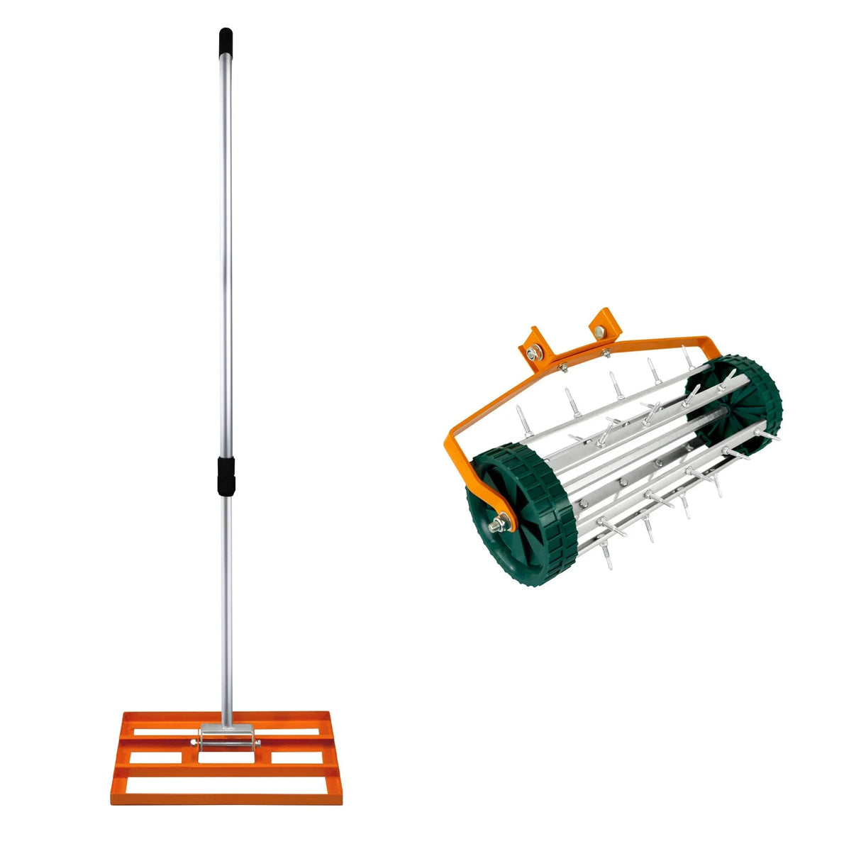 50cm lawn leveller and aerator with an orange frame, metal spikes, and a sturdy handle for effective lawn care and maintenance