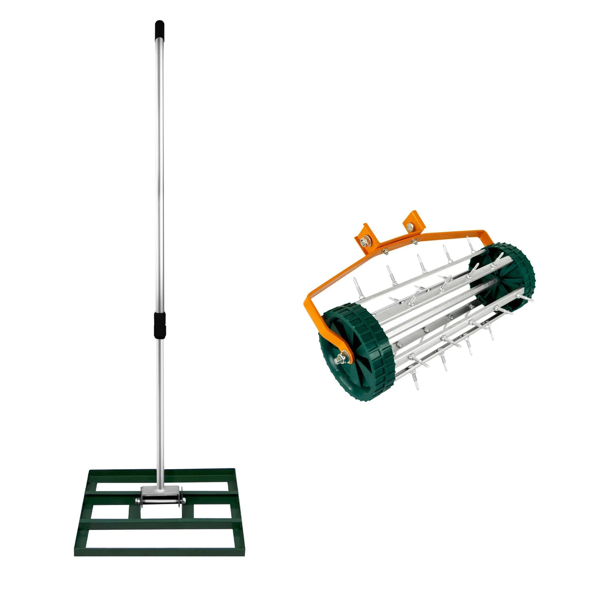 50cm green lawn leveller and aerator with a sturdy aluminum handle and durable metal spikes for effective lawn care