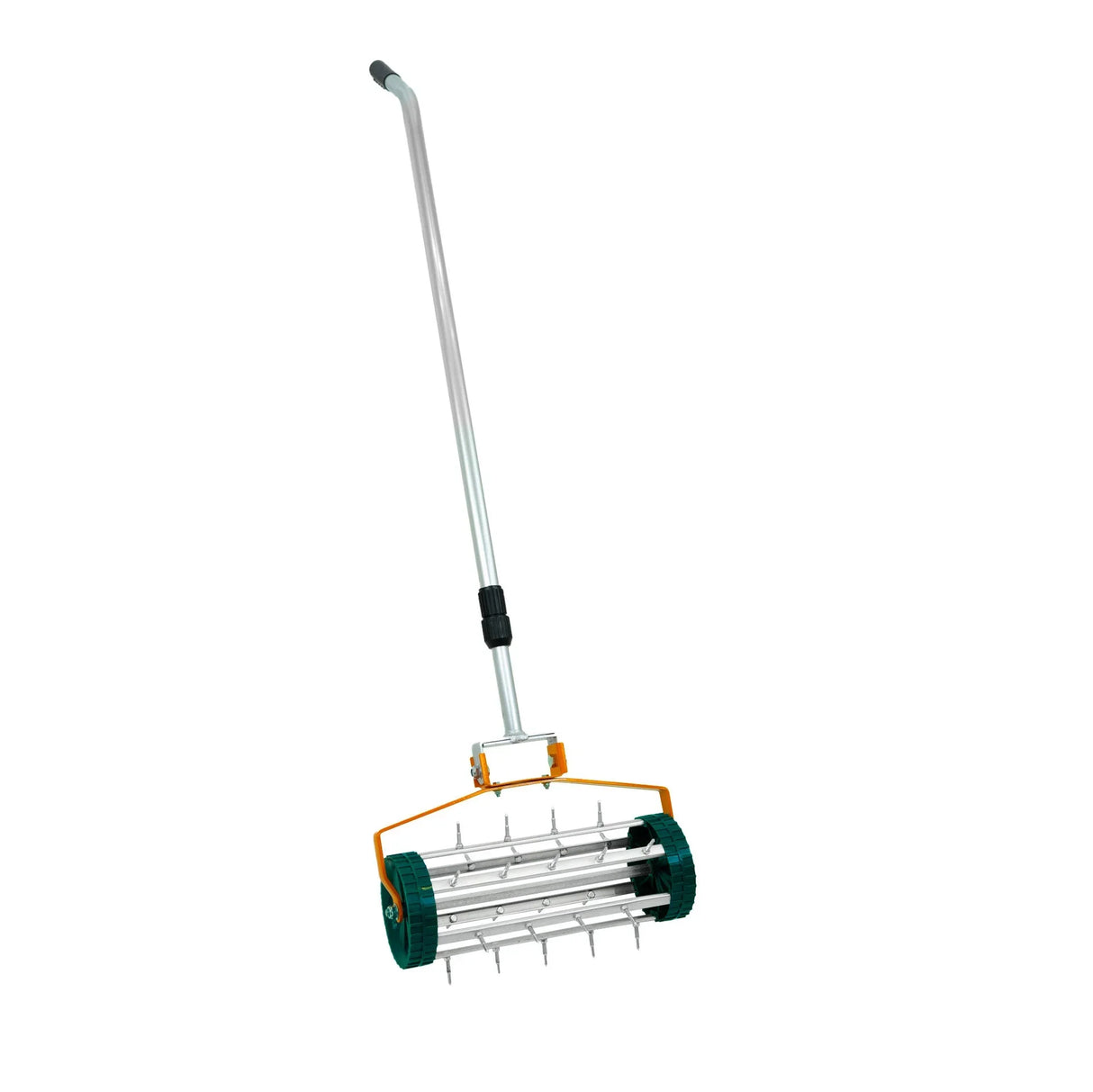 50cm green lawn leveller and aerator with a sturdy metal handle and spiked roller for effective lawn care and soil aeration
