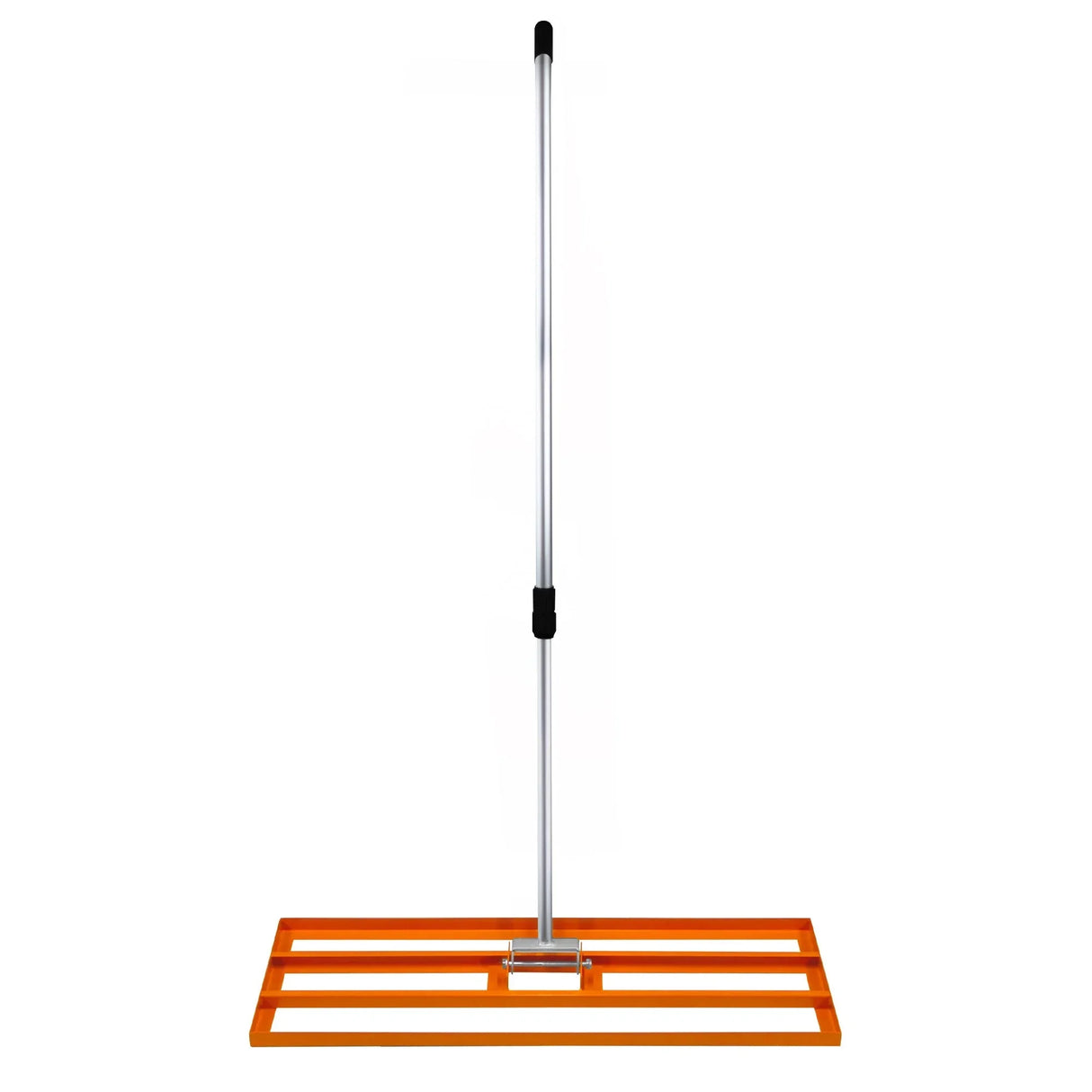100cm orange lawn leveller and aerator with a sturdy aluminum handle and textured leveling base for efficient lawn care