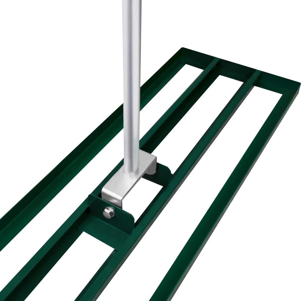 100cm green lawn leveller and aerator with a sturdy metal handle and textured base for effective soil leveling and aeration