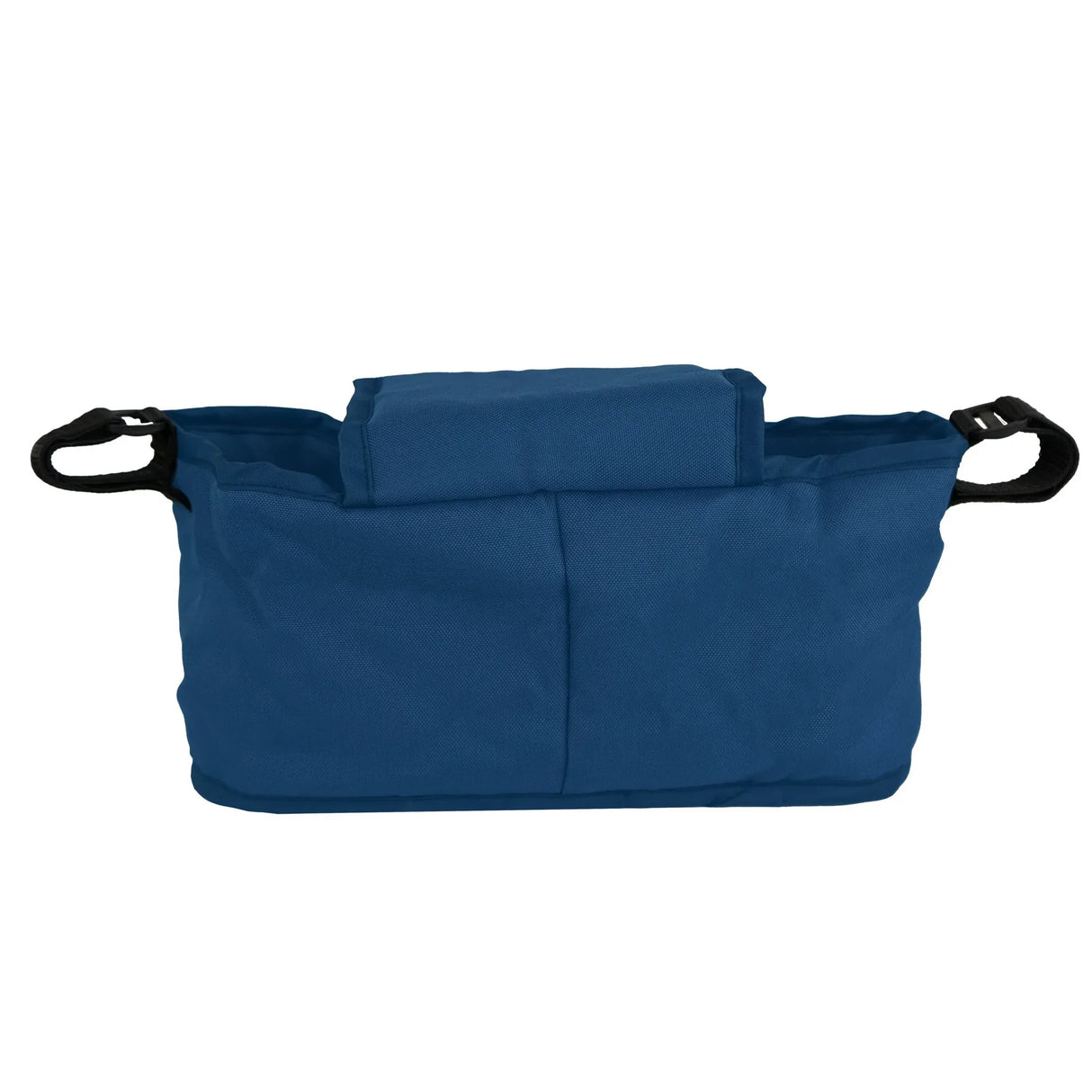 Navy blue pet stroller caddy bag with sturdy handles, spacious interior, and multiple pockets for pet essentials and accessories