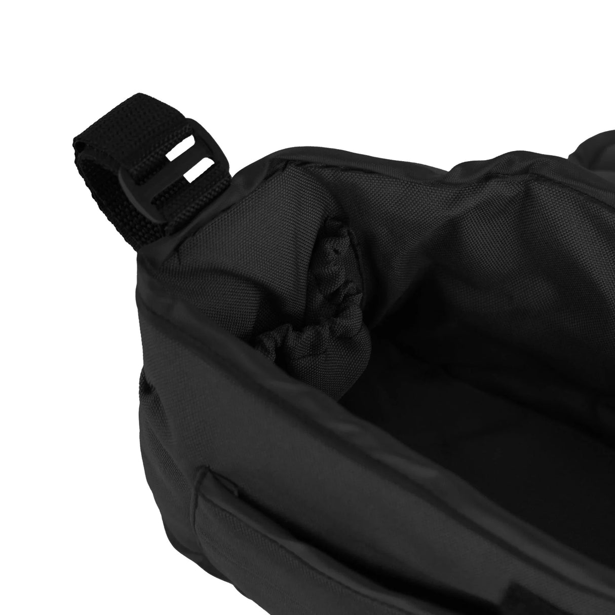 Black pet stroller caddy bag featuring a spacious interior, durable fabric, and adjustable straps for secure attachment